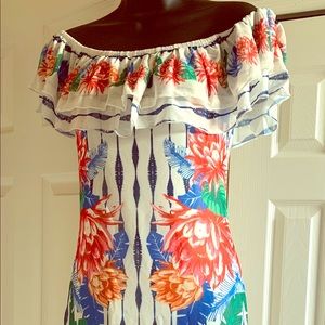 Floral Bodycon, Off The Shoulder Dress with Ruffle